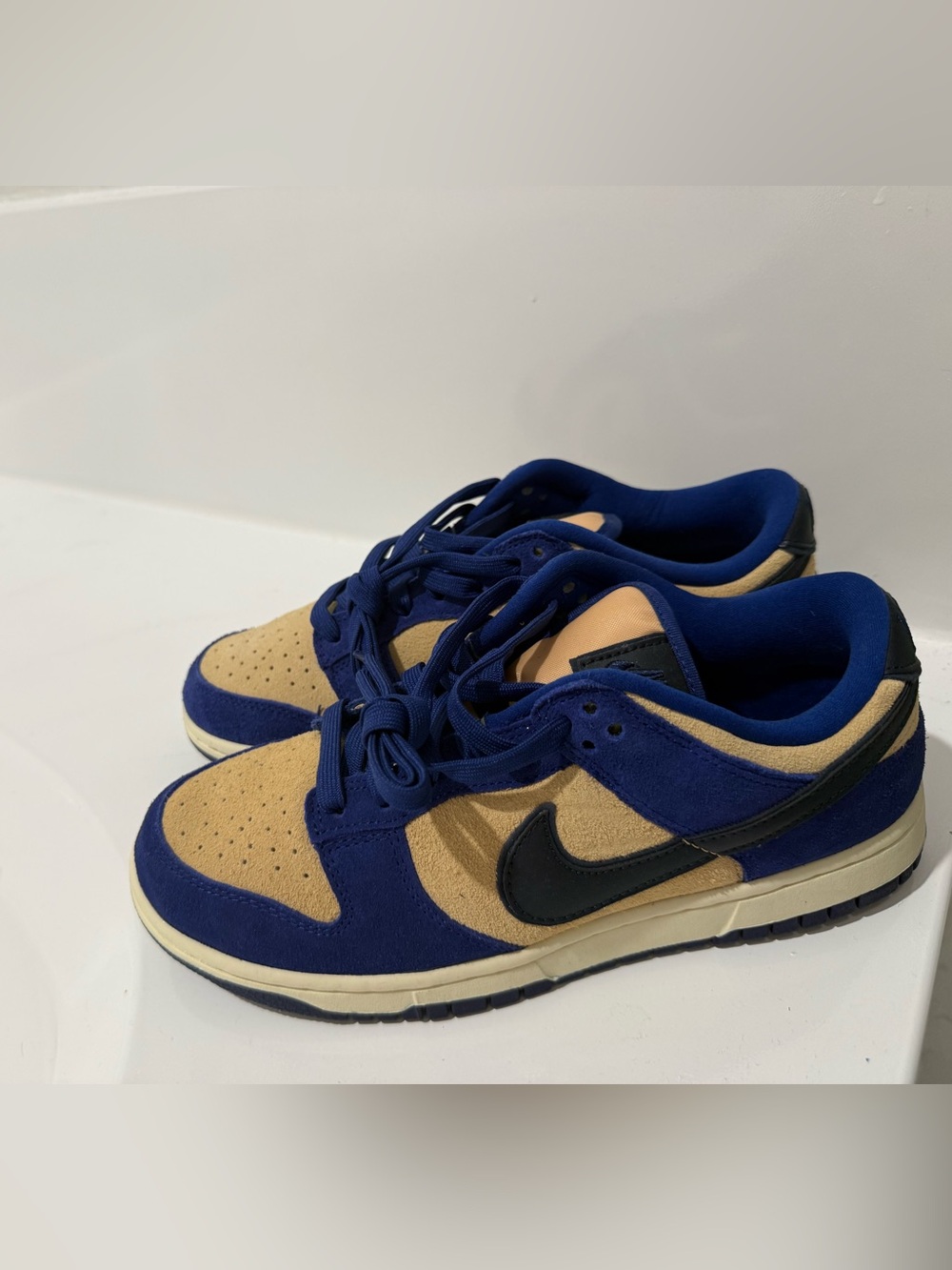 Nike Dunk Low Navy and Tan with Black Swoosh